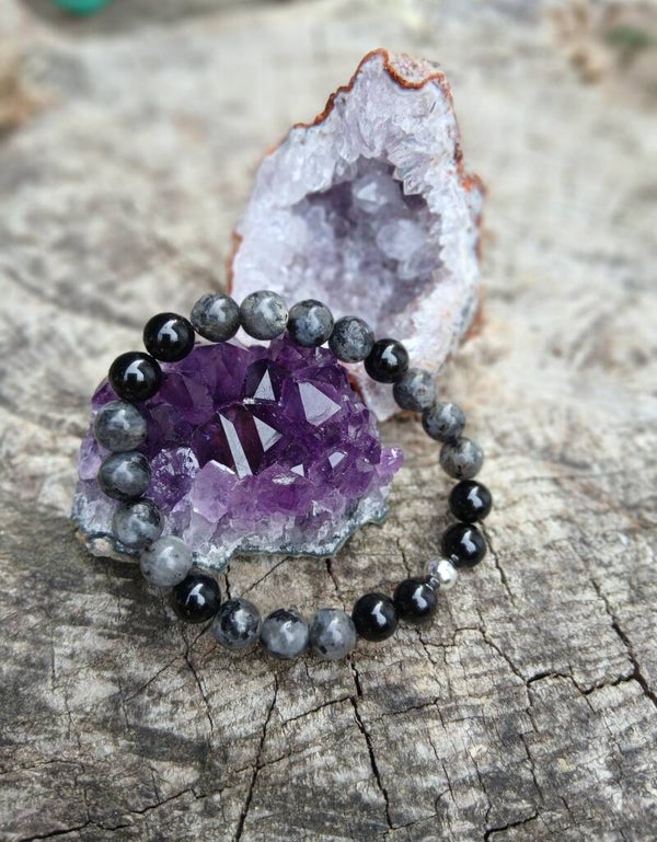 Bracelet " Protecteur " En Larvikite et Tourmaline Noire