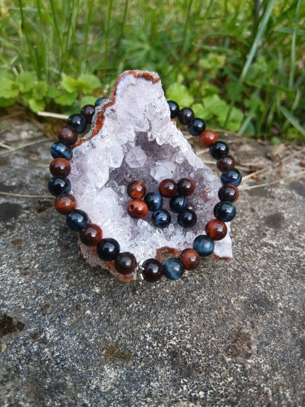 Bracelet duo protection " Œil -de- Faucon et Œil-de-Taureau  6 mm