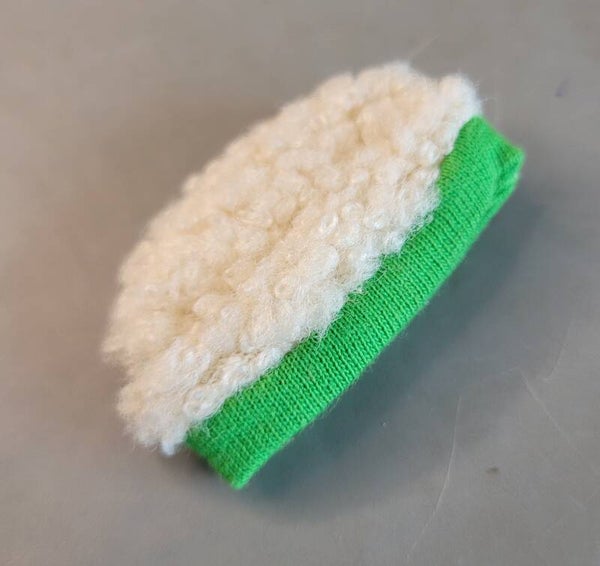 Vintage Francie White Curly Fut Hat / Green trim