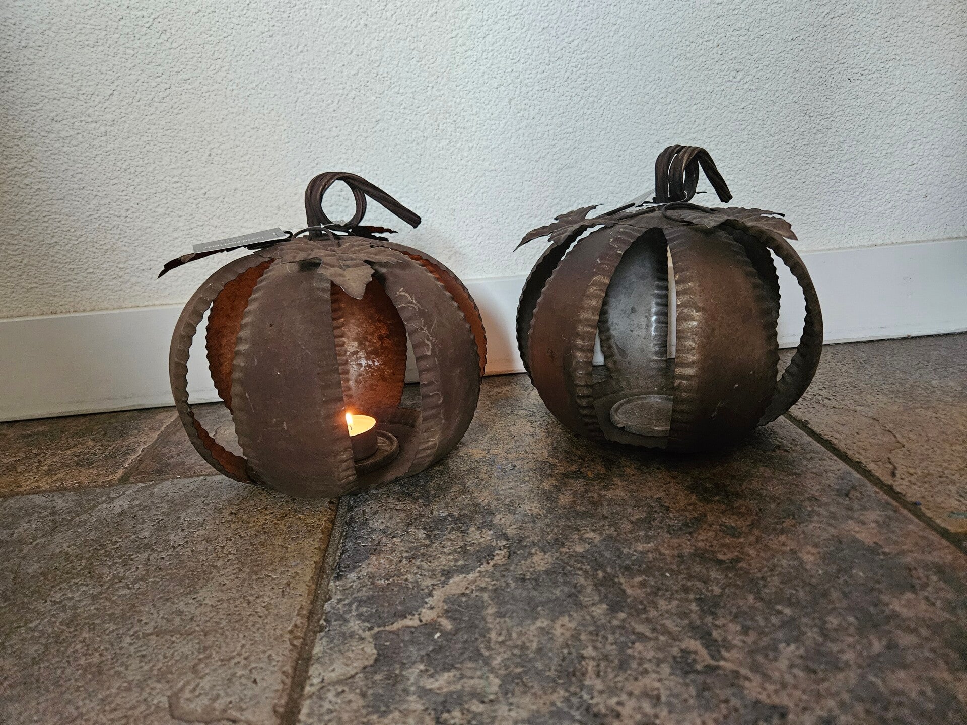 Roestmetalen kandelaar pompoen