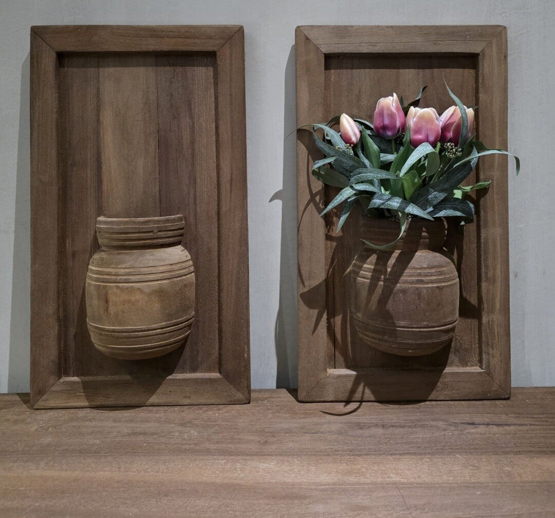 Houten wandpaneel met halve pot - bruin