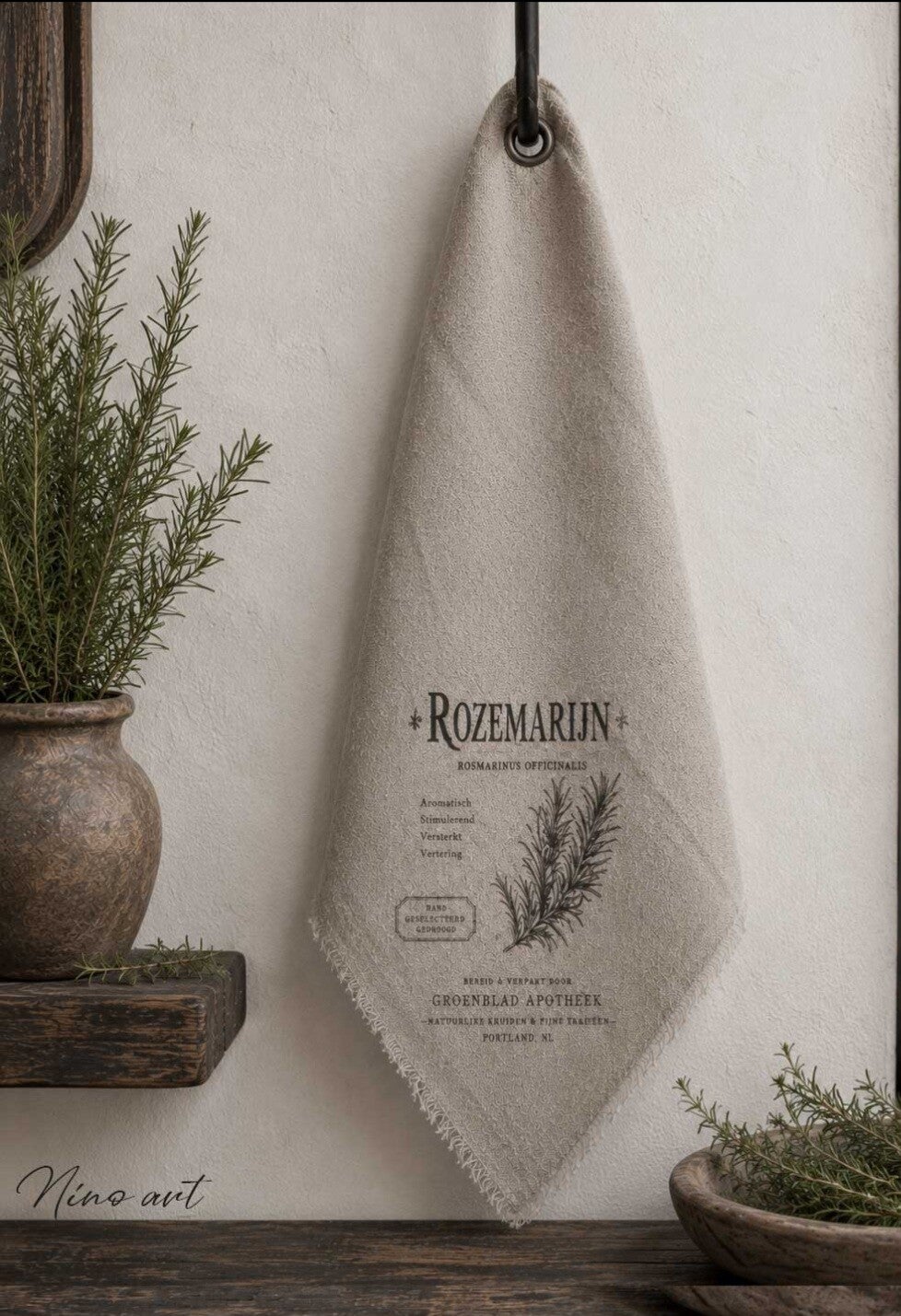Shabby doek keukenkruid rozemarijn