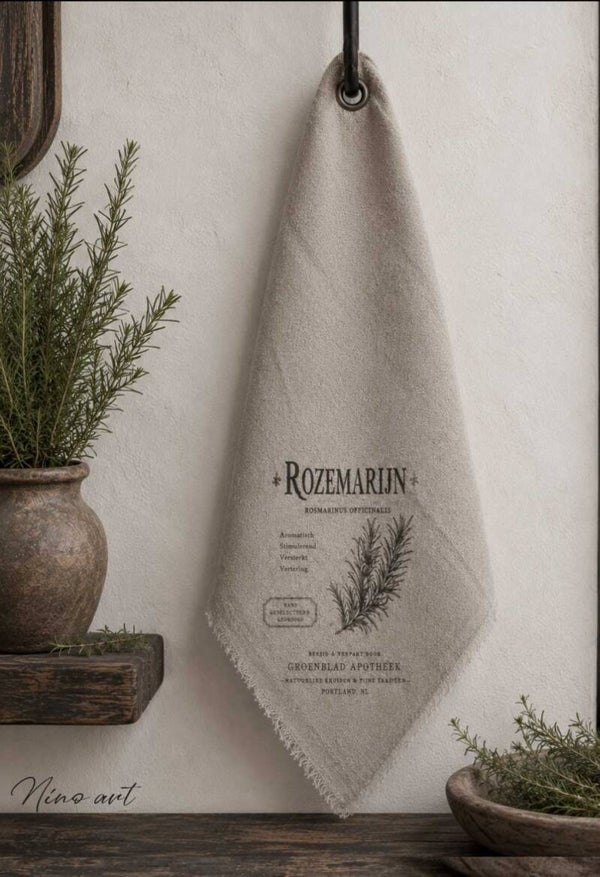 Shabby doek keukenkruid rozemarijn