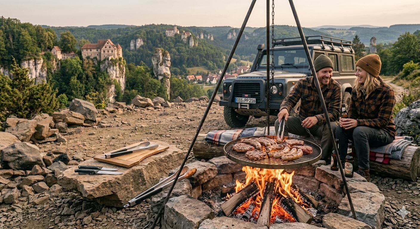 Grillabend mit Schwenkgrill am Camp