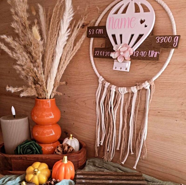 Heißluftballon mit Geburtsdaten, Ring 20 cm