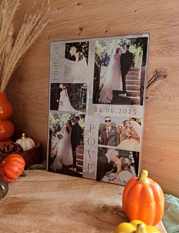 Personalisiertes Glasschneidebrett "Hochzeit"