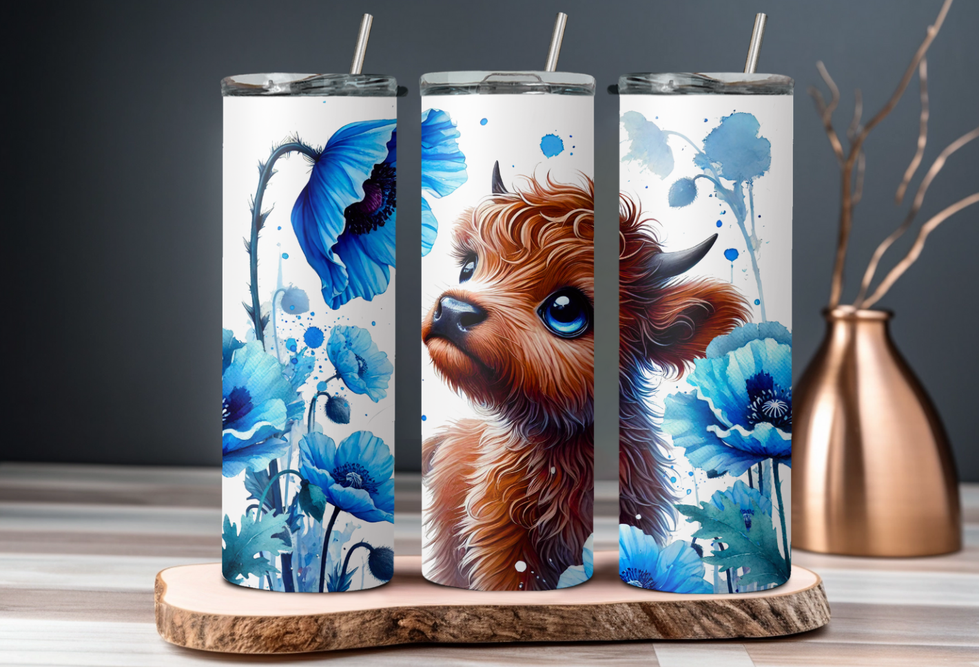Thermobecher / Kaffeebecher / Tumbler "Cow Flower", personalisiert, Geschenkidee
