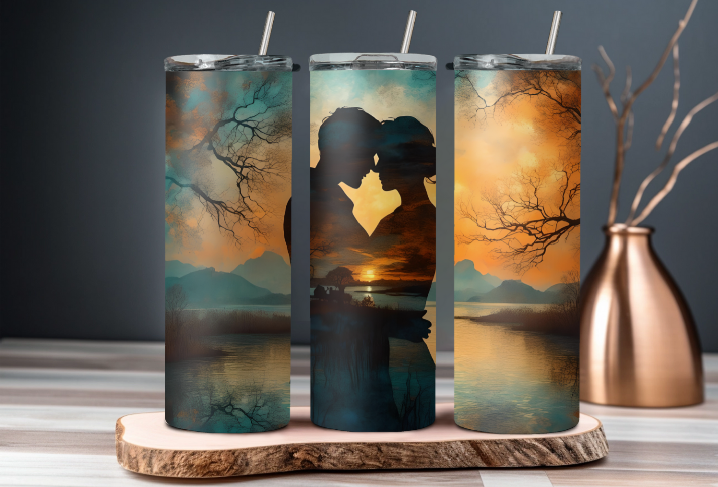 Thermobecher / Kaffeebecher / Tumbler " Paar Sonnenuntergang",  personalisiert, Geschenkidee