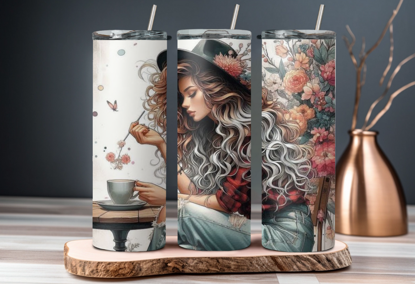 Thermobecher / Kaffeebecher / Tumbler "Girl Flower" personalisiert, Geschenkidee