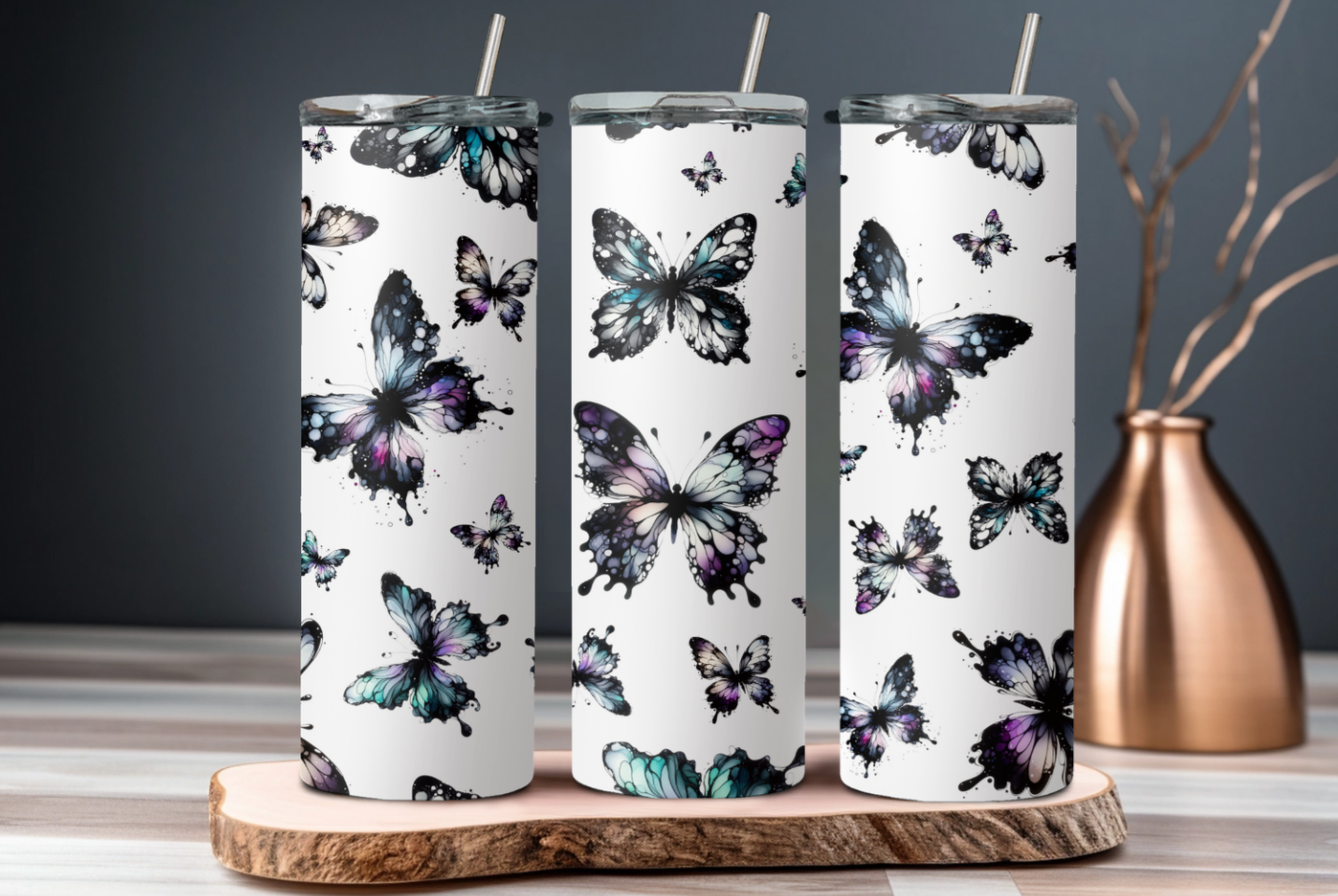 Thermobecher / Kaffeebecher / Tumbler, "Schmetterlinge", personalisiert, Geschenkidee
