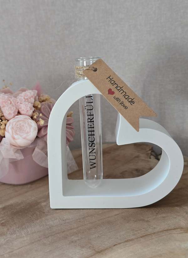 Geldgeschenk Herz Dekovase mit Reagenzglas