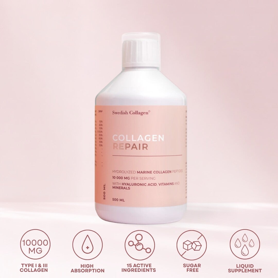 Vloeibaar Vis Collageen Swedish Collagen REPAIR 10.000MG - 15 Actieve Ingrediënten - 500ML