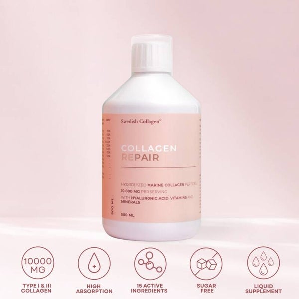 Vloeibaar Vis Collageen Swedish Collagen REPAIR 10.000MG - 15 Actieve Ingrediënten - 500ML
