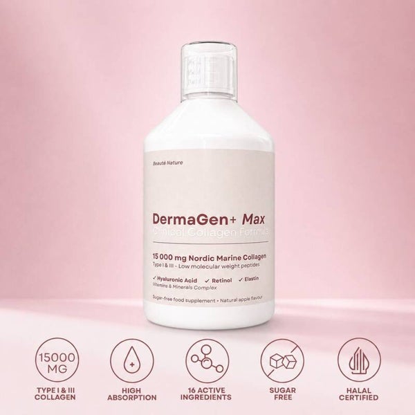 Vloeibaar Vis Collageen DermaGen+ MAX 15.000MG - 16 Actieve Ingrediënten - 500ML