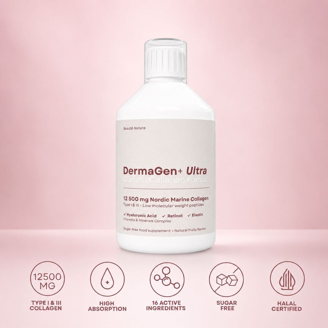 Vloeibaar Vis Collageen DermaGen+ ULTRA 12.500MG - 16 Actieve Ingrediënten - 500ML