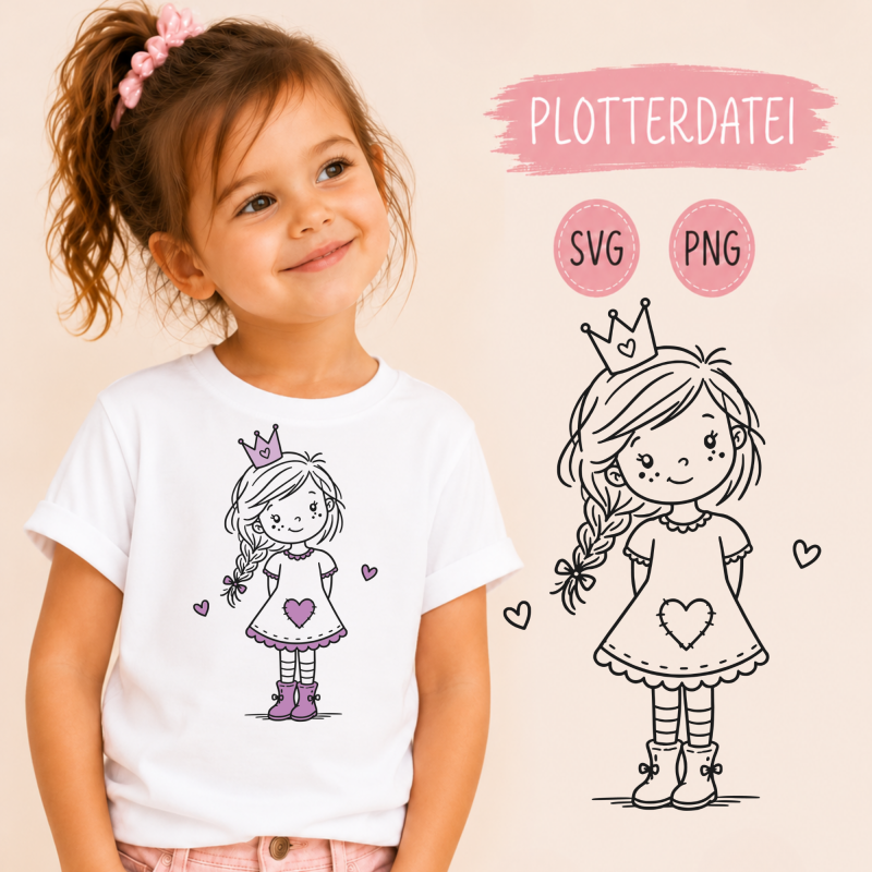 Prinzessin Plotterdatei für Mädchen auf Kinder-Shirt mit SVG und PNG