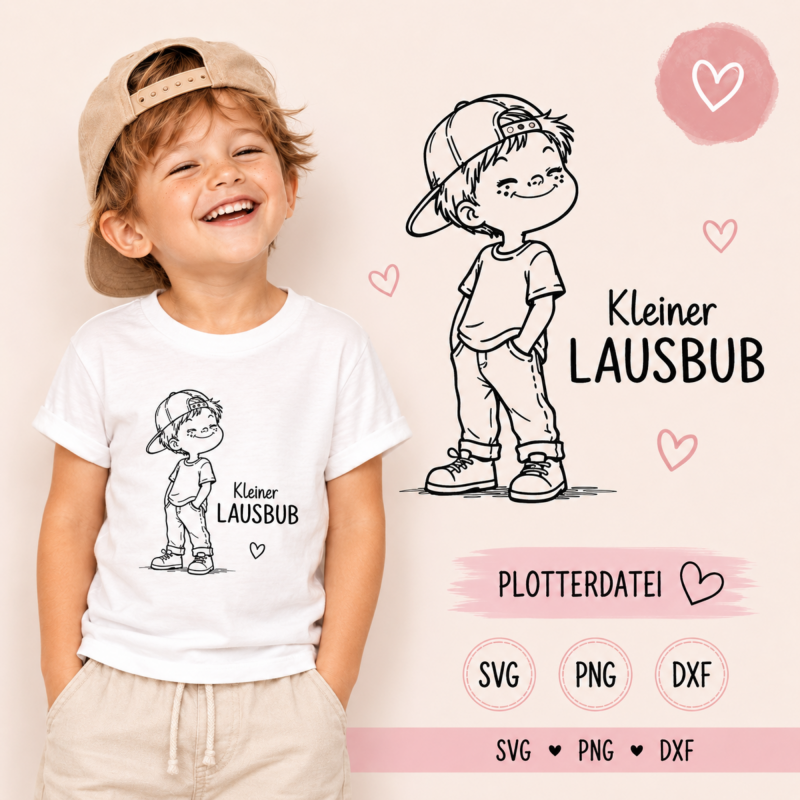 Plotterdatei Junge und Spruch kleiner Lausbub