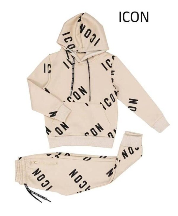 ICON" Joggingpak Crème met All-Over Print