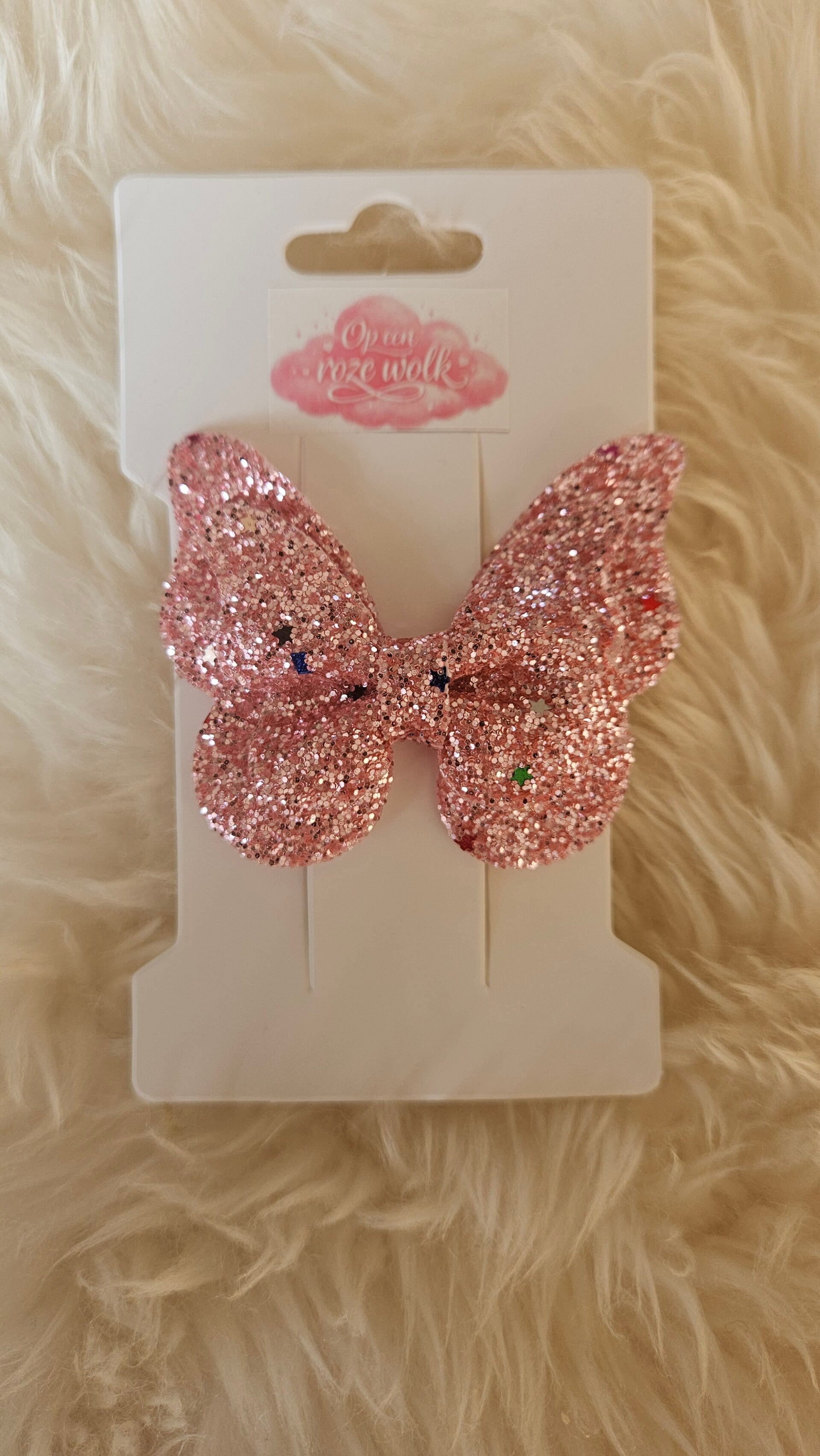 Vlinder haarclip glitter roze