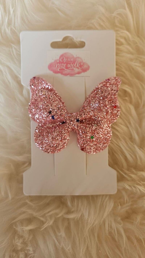 Vlinder haarclip glitter roze