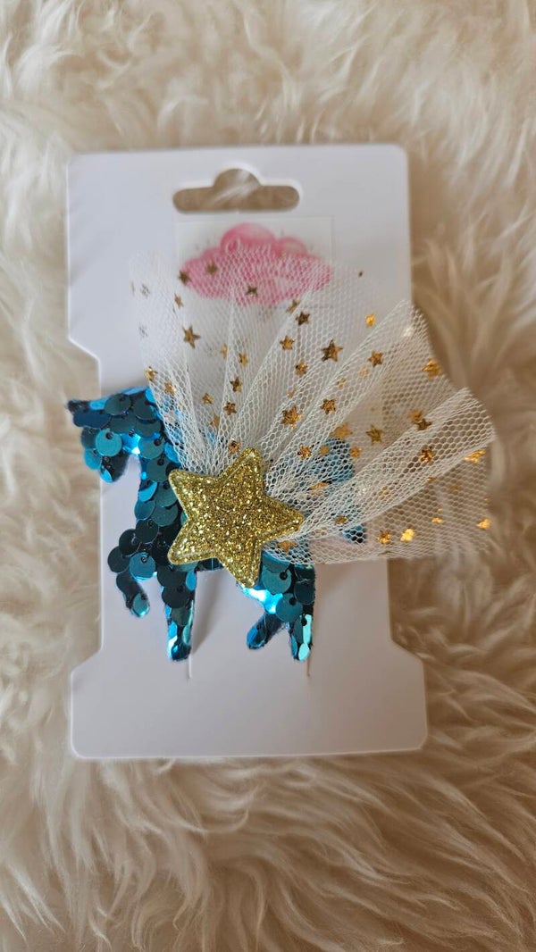 Haarclip unicorn blauw