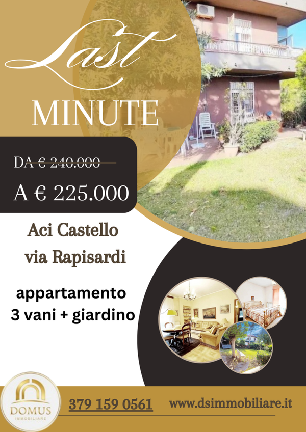 Aci Castello – Scogliera: 3 Vani con giardino a 200m dal Lido Bellatrix