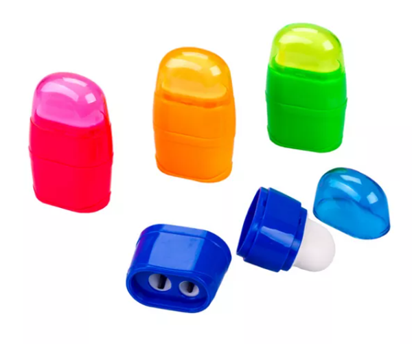 Puntenslijper met gum - Oranje, roze blauw of groen