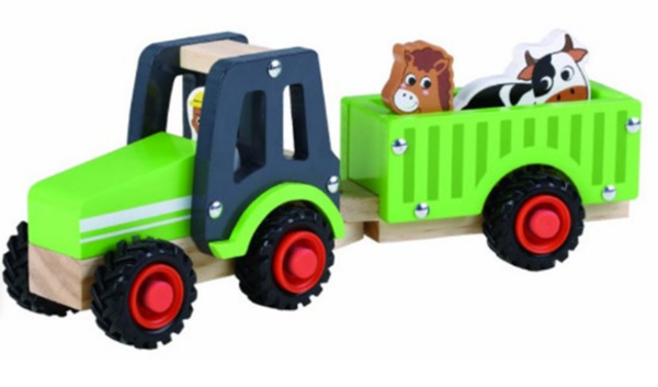 Houten tractor met aanhanger