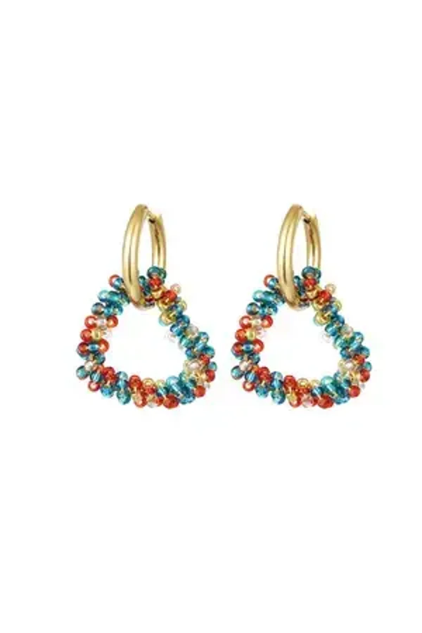 Oorbellen hartje van glaskralen Multi