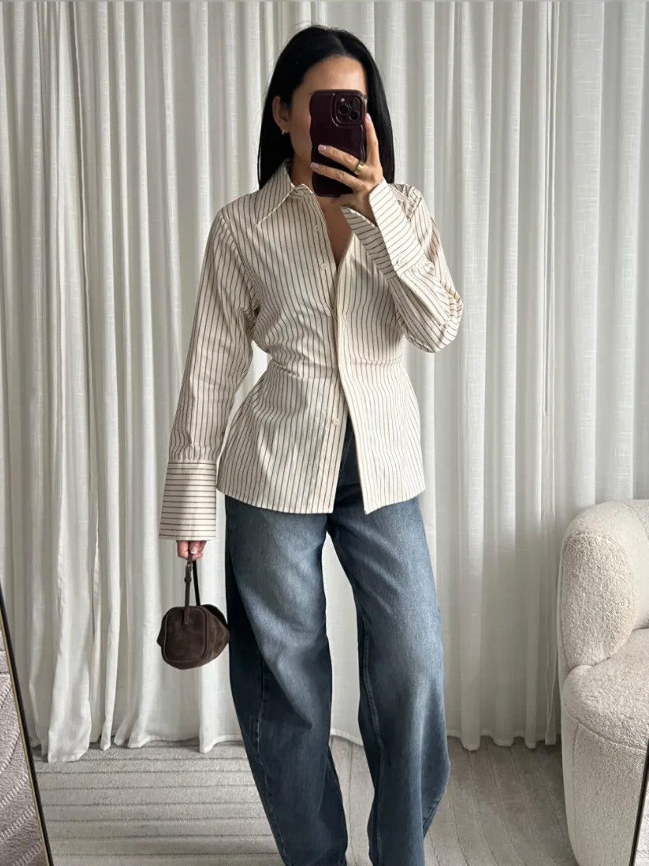 Getailleerde streepjes blouse - Crème