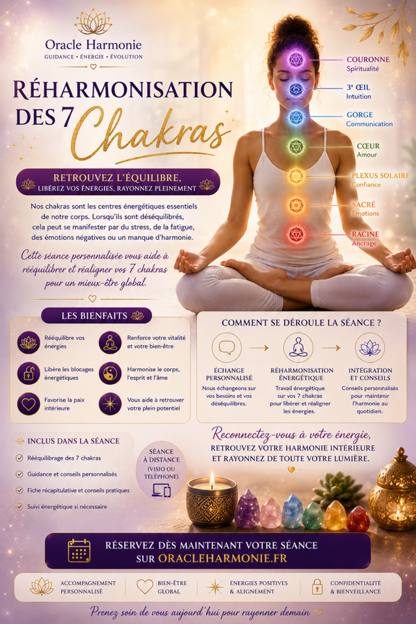 Réharmonisation des chakras  90 €