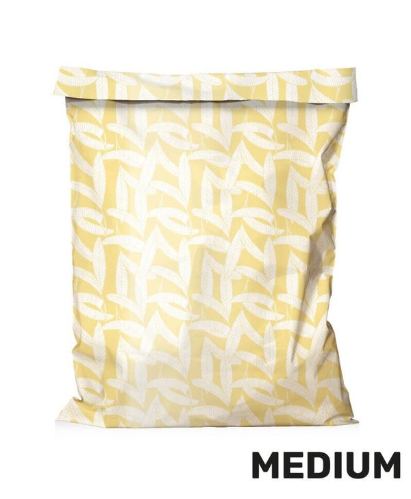 Verzendzakken 360x450+50mm - Banana Leaves geel, met afsluitstrip