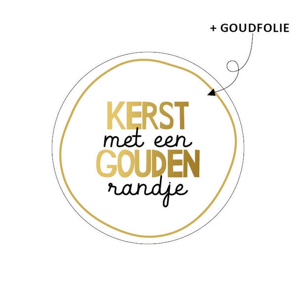 Wensetiket rond 40mm - Kerst met een gouden randje (prijs per 10 stickers)
