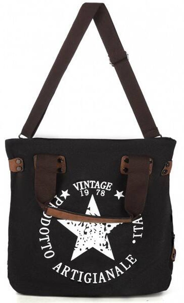 Canvas Bag Star Black 48x30x20cm