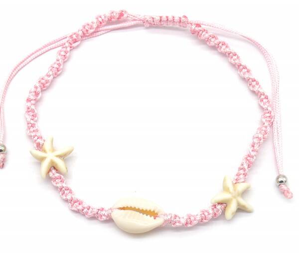 Enkelbandje Ibiza schelp/zeester roze