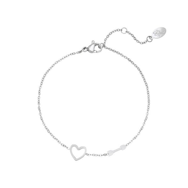 Armband met hart en pijl bedel zilver