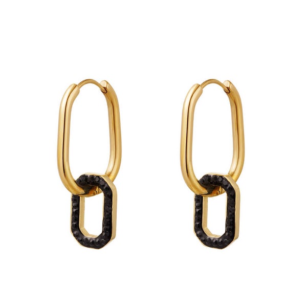 Oorbellen Strass zwart/goud