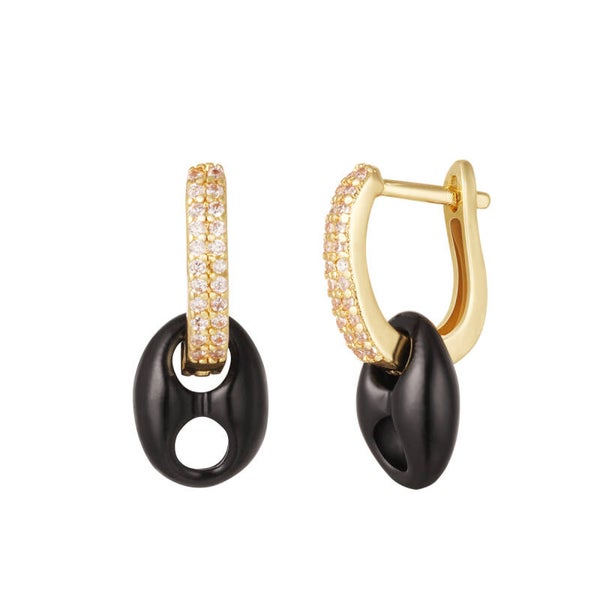 Kleurrijke ankerschakel oorbellen zwart