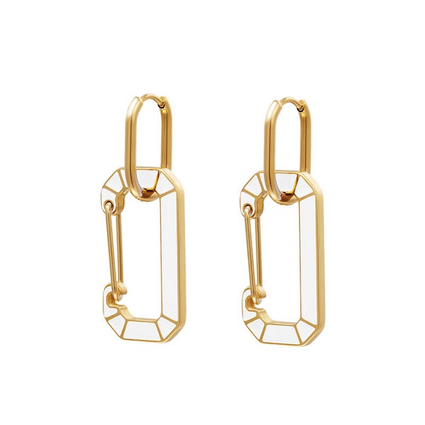 Oorbellen met schakelbedel wit/goud