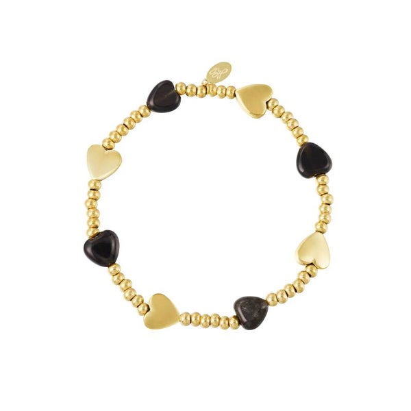 Armband hartjes Zwart/Goud