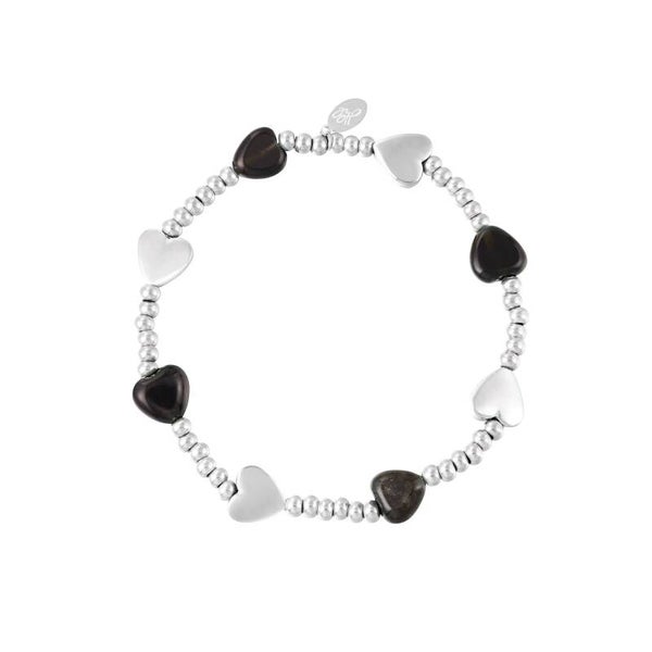 Armband hartjes Zwart/Zilver