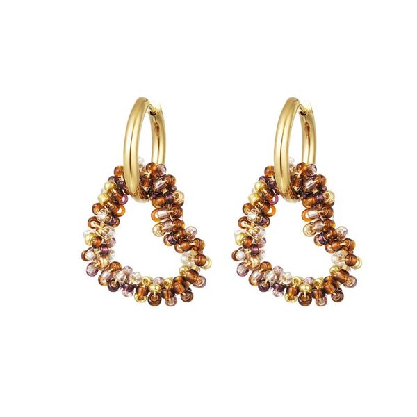 Oorbellen glaskralen Beige/Goud