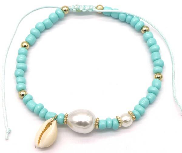 Armband Ibiza parel/schelp aqua