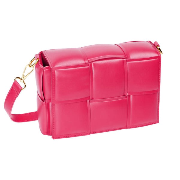 Tas met gevlochten bandeneffect van imitatieleer fuchsia