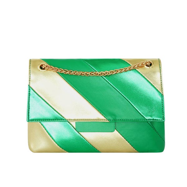 TAS VD DAG 11-7 PU-leren tas met gouden en groene strepen