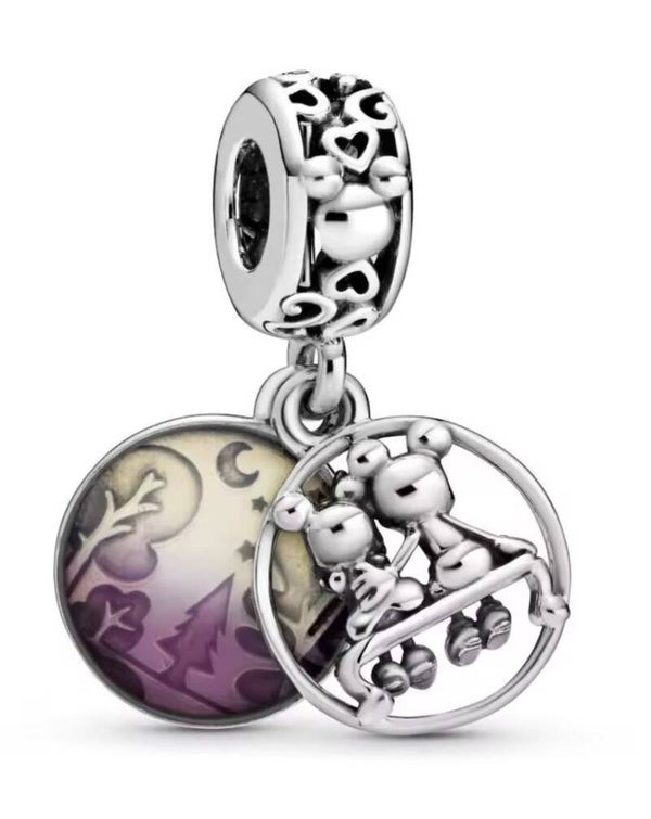 Bedel Mickey Minnie op bankje zilver