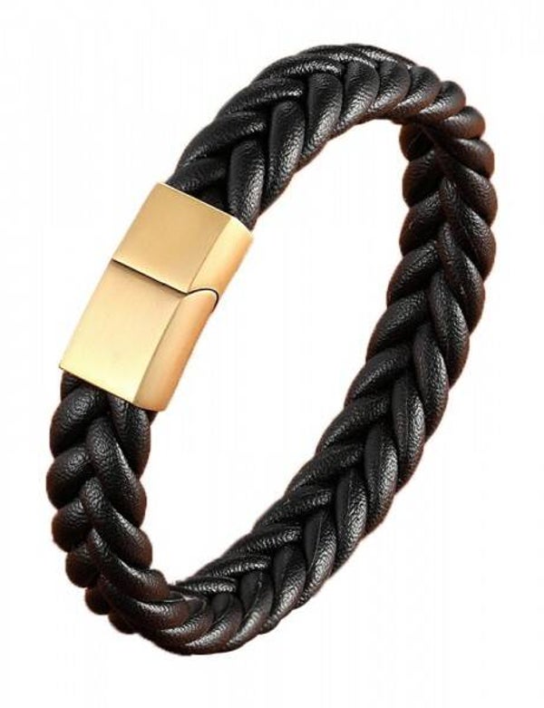 Armband zwart gevlochten goudkleurige sluiting 21 cm