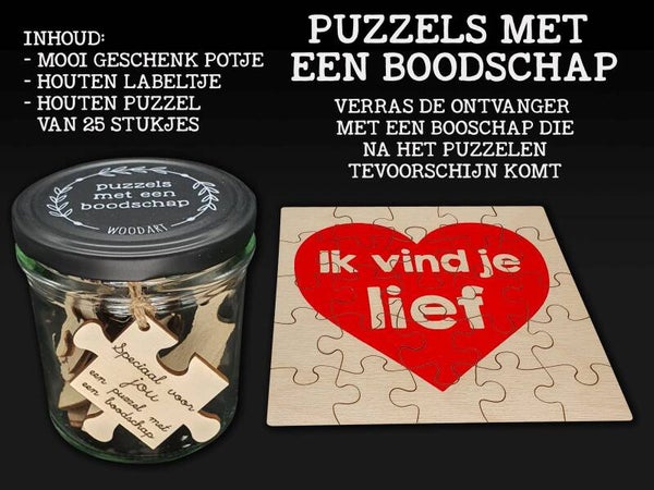 Puzzels met een boodschap 9x9 cm "ik vind je lief"