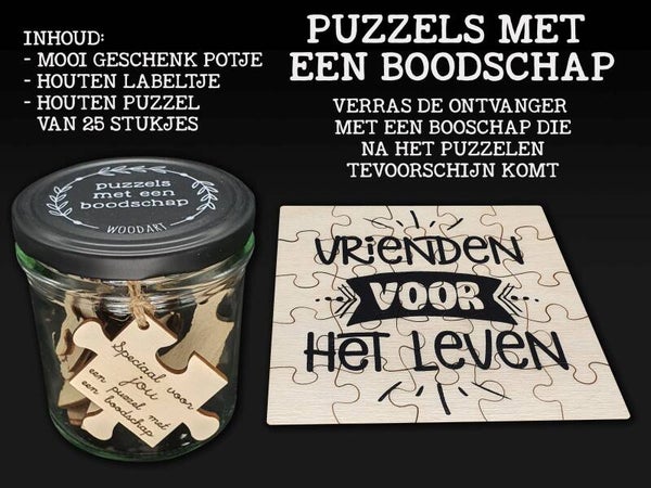 Puzzels met een boodschap 9x9 cm "vrienden voor het leven"