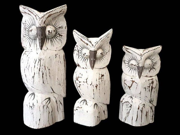 Uilen set van 3 stuks. Antique white